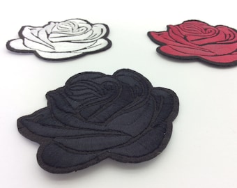 Rose flowers patch black white or red style vintage iron-on embroidered for gifts badge girls