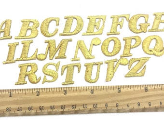 Aufgestickte Buchstaben zum Aufbügeln, goldener Aufnäher, Stickerei-Applikation, Buchstaben, Bastelbedarf, DIY-Maschinenstickerei, Bastelbedarf, Monogramm-Abzeichen, Kind