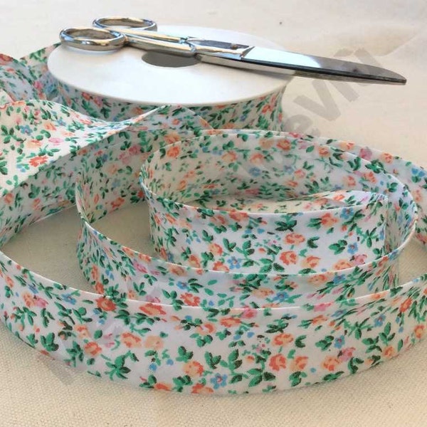 3 meters (3,27yds) printed cotton 1" bias tape flowers fantasy spring