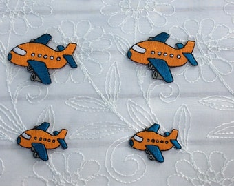 Iron on Patch airplane orange  embroidered big or small kindergar daycareten