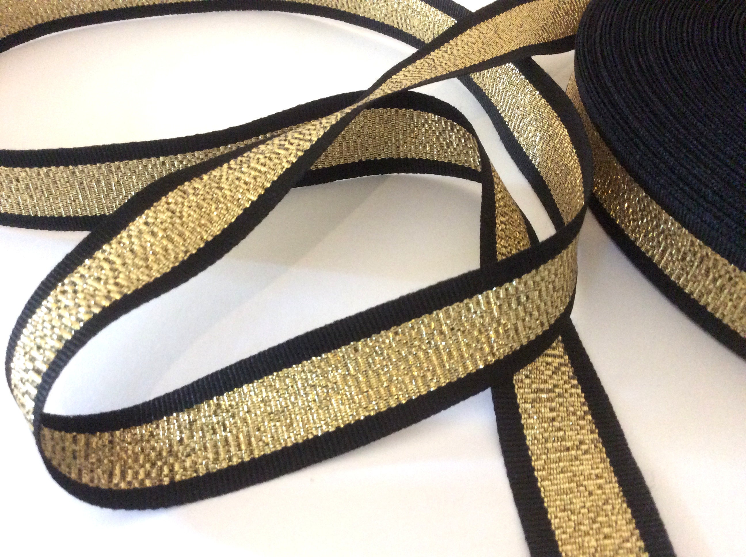 Striped Ribbon Gold Black Grosgrain Trim 1 25mm Etsy UK
