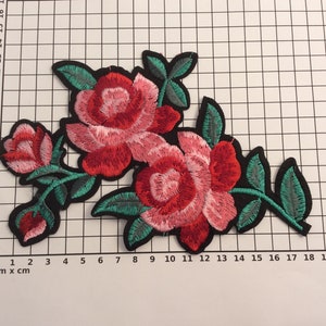 Patch ricamata fiore rosa termoadesiva vintage fashion rosa hotfix applicazione grande immagine 2