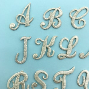 Iron on embroidered cursive letters silver applique craft supplise diy machine embroidery 1 inch monogram patch alphabet for name school. image 9