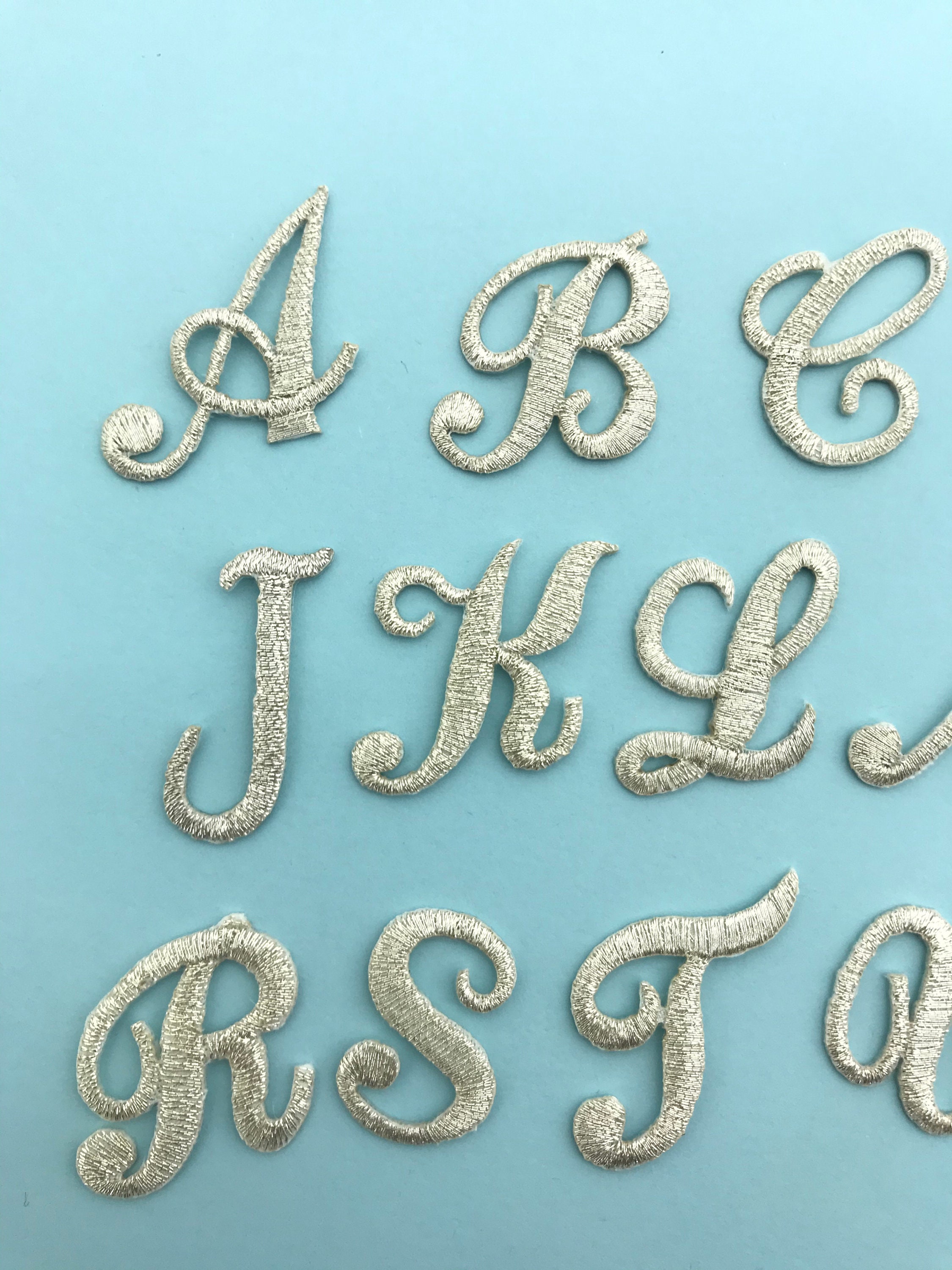Iron on Embroidered Cursive Letters Silver Applique Craft Supplise Diy  Machine Embroidery 1 Inch Monogram Patch Alphabet for Name School. 