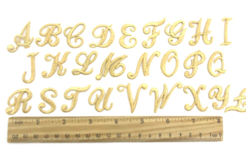 Iron on embroidered cursive letters gold applique craft supplise diy machine embroidery 1 inch monogram patch alphabet for name school kids immagine 6