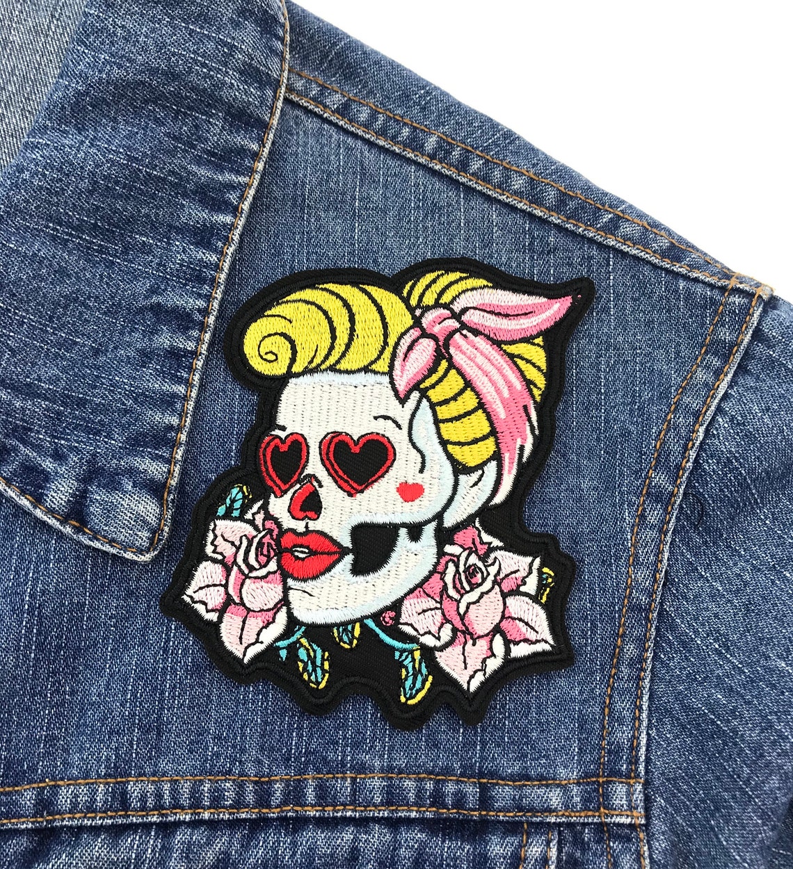 Patch Pin up Girl Sugar Skull Embroidered Diy Patches Pinup Etsy