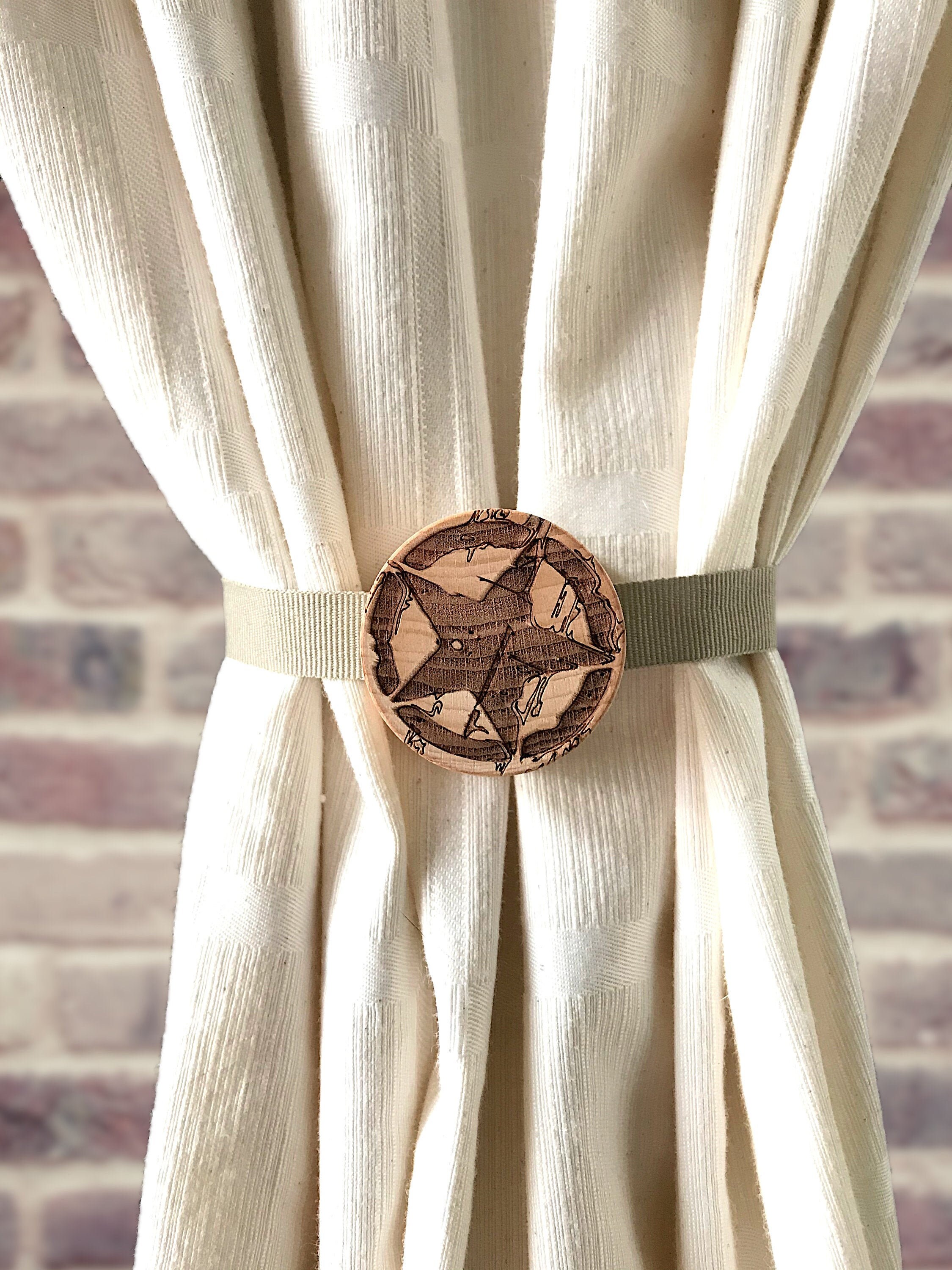 1 Curtain Tiebacks. Beech Wood Star Engraved Etsy Singapore