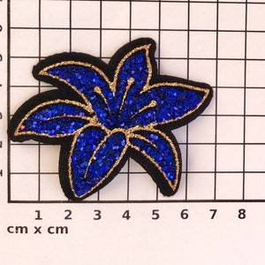 Patch blauwe lelie bloem met glitters thermoadhesive patch applicatie mode denim jas cadeau voor haar