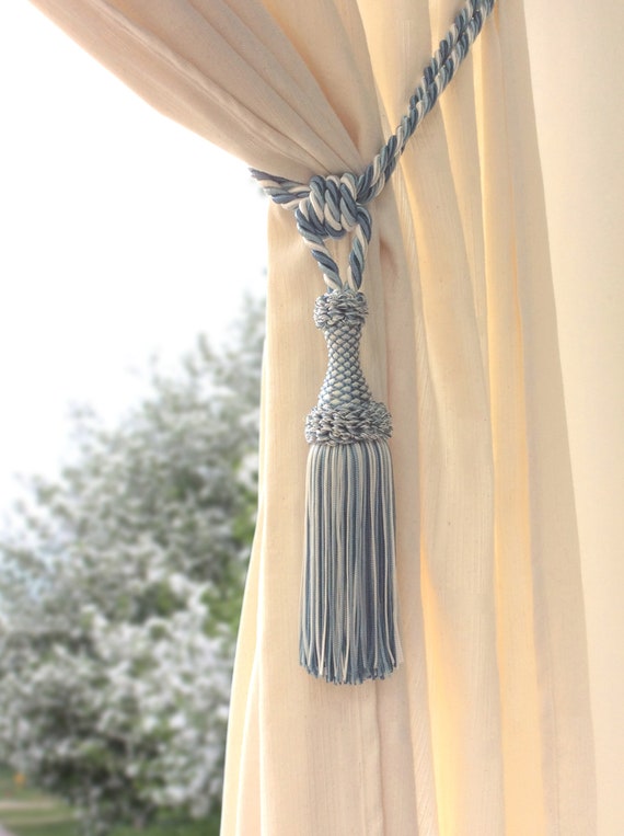 Stupenda grande embrasse colore mix azzurro blu bianco di lusso decorazione  per tende tendaggi drappeggio drappo made in italy -  Italia