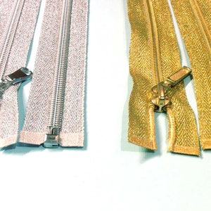 Cerniera lampo chiusura zip zipper lurex oro argento plastica 5mm divisibile singolo cursore lunghezza 80 centimetri immagine 8