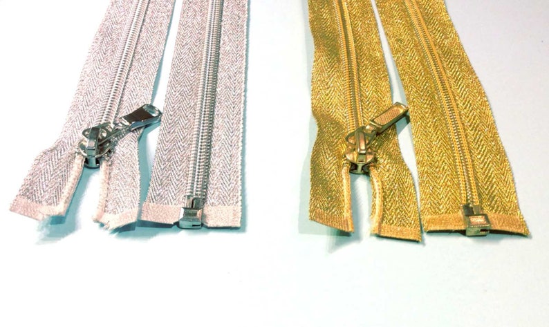 Cerniera lampo chiusura zip zipper lurex oro argento plastica 5mm divisibile singolo cursore lunghezza 80 centimetri immagine 8