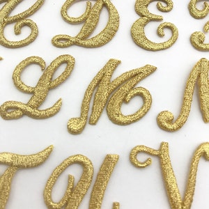 Iron on embroidered cursive letters gold applique craft supplise diy machine embroidery 1 inch monogram patch alphabet for name school kids immagine 9