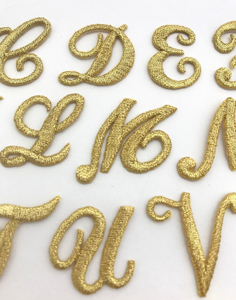 Iron on embroidered cursive letters gold applique craft supplise diy machine embroidery 1 inch monogram patch alphabet for name school kids immagine 9