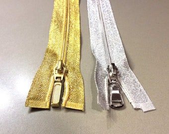 Cerniera lampo chiusura zip zipper lurex oro argento plastica 5mm divisibile singolo cursore lunghezza 80 centimetri