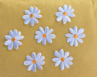3 Daisy  white  iron on Patch  embroidered  1"