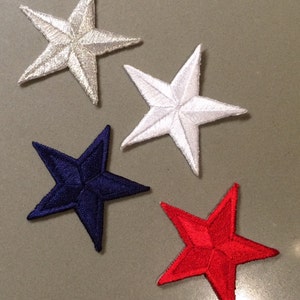 Iron on applique  embroidered blue ,Red ,Silver white Star 1,8"