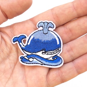 iron-on patch blue whale sea animal embroidered applique