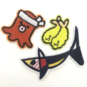 Iron on food sushi patch japanese ,patches fish ,octopus badge diy embroidered applique gifts for kids .