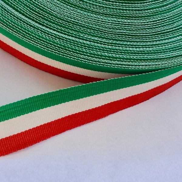 1 mètre de ruban drapeau italien tricolore 25 mm tissu tissu gros grain