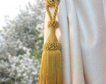 Luxury big golden tie back with tassel. Elegant drapery for window curtain handmade italian tuscany drapery decor