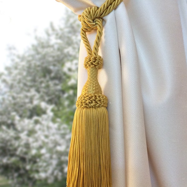 Luxury big golden tie back with tassel. Elegant drapery for window curtain handmade italian tuscany drapery decor