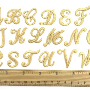 Iron on embroidered cursive letters gold applique craft supplise diy machine embroidery 1 inch monogram patch alphabet for name school kids immagine 7