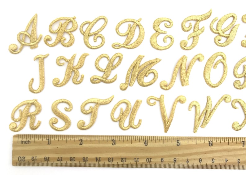Iron on embroidered cursive letters gold applique craft supplise diy machine embroidery 1 inch monogram patch alphabet for name school kids immagine 7