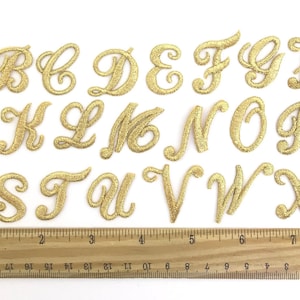 Iron on embroidered cursive letters gold applique craft supplise diy machine embroidery 1 inch monogram patch alphabet for name school kids immagine 10