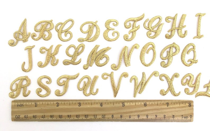 Iron on embroidered cursive letters gold applique craft supplise diy machine embroidery 1 inch monogram patch alphabet for name school kids immagine 10