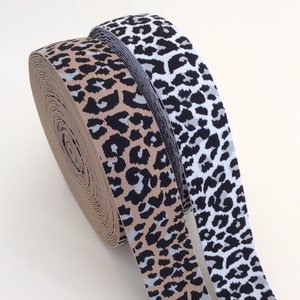 Leopard elastic rubber band trim 1&quot;1/2 (40mm). Fashion elastic band for bags, belts, pants and shirts