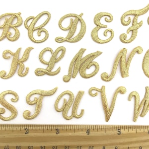 Iron on embroidered cursive letters gold applique craft supplise diy machine embroidery 1 inch monogram patch alphabet for name school kids immagine 8