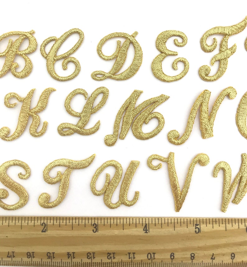 Iron on embroidered cursive letters gold applique craft supplise diy machine embroidery 1 inch monogram patch alphabet for name school kids immagine 8