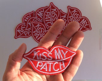 Iron-on patches i love kiss my patch red style vintage sewing supplies  fashion hotfix diy