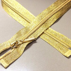 Cerniera lampo chiusura zip zipper lurex oro argento plastica 5mm divisibile singolo cursore lunghezza 80 centimetri immagine 5