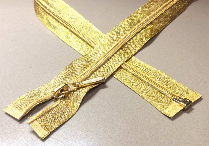 Cerniera lampo chiusura zip zipper lurex oro argento plastica 5mm divisibile singolo cursore lunghezza 80 centimetri immagine 5