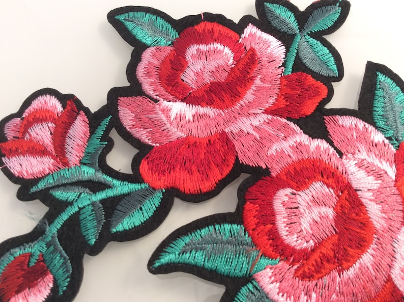 Patch ricamata fiore rosa termoadesiva vintage fashion rosa hotfix applicazione grande immagine 6