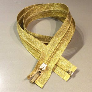 Cerniera lampo chiusura zip zipper lurex oro argento plastica 5mm divisibile singolo cursore lunghezza 80 centimetri Oro