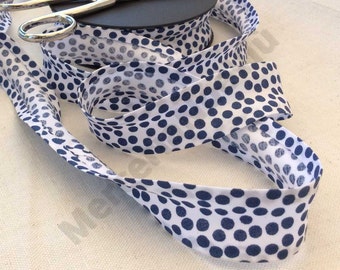 3 meters (3,27yds)  white printed dotted cotton 1" bias tape with blu dots