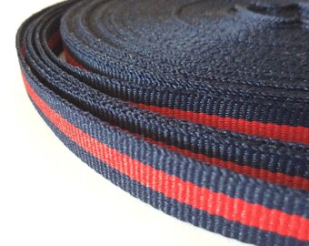 Cinta de grogrén a rayas azul rojo 10 mm decoración de moda ropa bolsos creativos hechos a mano zapatos cinturones pantalones made in Italy