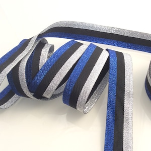 Grosgrain nastro a strisce argento nero blu 25 mm decorazione fashion per borse scarpe cinture pantaloni maglie abbigliamento donna moda .