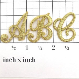 Iron on embroidered cursive letters gold applique craft supplise diy machine embroidery 1 inch monogram patch alphabet for name school kids immagine 3