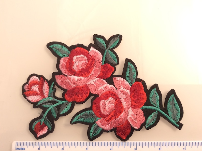 Patch ricamata fiore rosa termoadesiva vintage fashion rosa hotfix applicazione grande immagine 3