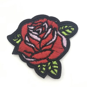 Pink Rose Flower Embroidered Iron On Applique Patch, 2-5/8
