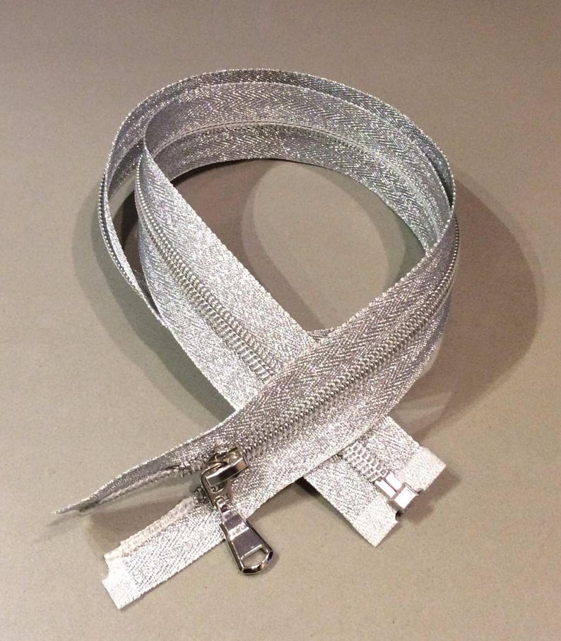 Cerniera lampo chiusura zip zipper lurex oro argento plastica 5mm divisibile singolo cursore lunghezza 80 centimetri Argento