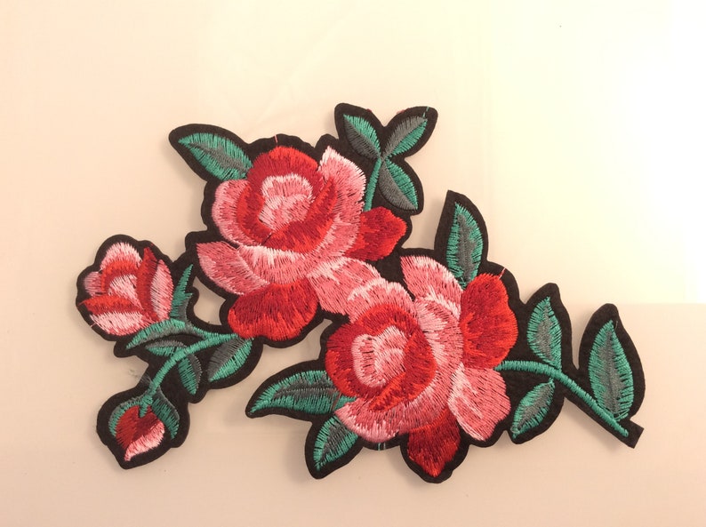 Patch ricamata fiore rosa termoadesiva vintage fashion rosa hotfix applicazione grande immagine 4