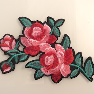 Patch ricamata fiore rosa termoadesiva vintage fashion rosa hotfix applicazione grande immagine 8