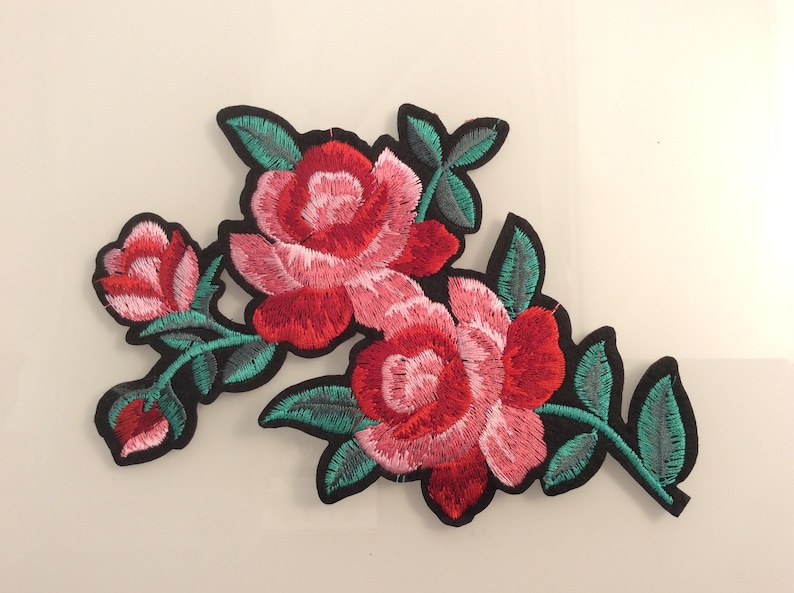 Patch ricamata fiore rosa termoadesiva vintage fashion rosa hotfix applicazione grande immagine 8