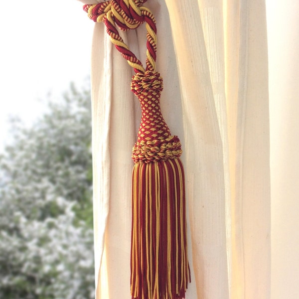 Luxury big mix red gold tie back with tassel.Elegant drapery for window curtain handmade italian tuscany drapery decor Window treatments