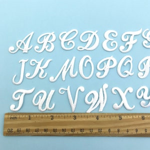 Iron on embroidered cursive letters white applique craft supplise diy machine embroidery 1&quot; inch monogram patche alphabet name school kids