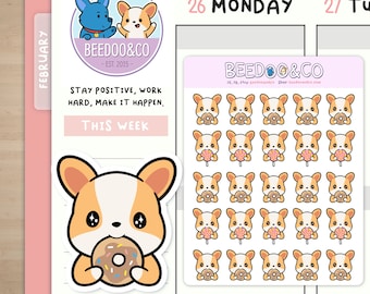 Lolli Donut Corgi Planner Stickers | Happy Planner, TN, Functional, Decorative, Sleeping, Zzz, Cute, TN, Hobonichi, Bullet Journal